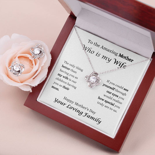 AMAZING MOTHER and WIFE LOVE KNOT EARRING & NECKLACE SET