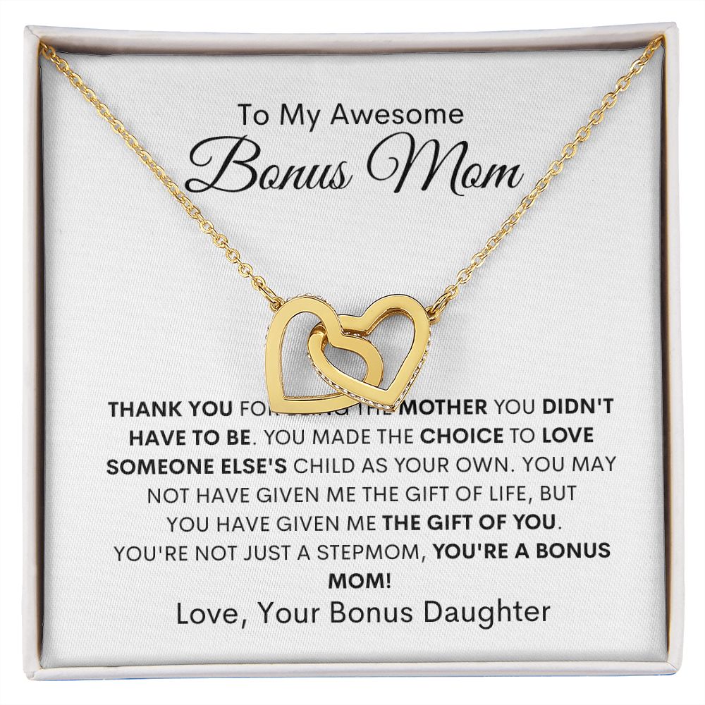 AWESOME STEPMOM/BONUS MOM - BONUS DAUGHTER - INTERLOCKING HEARTS