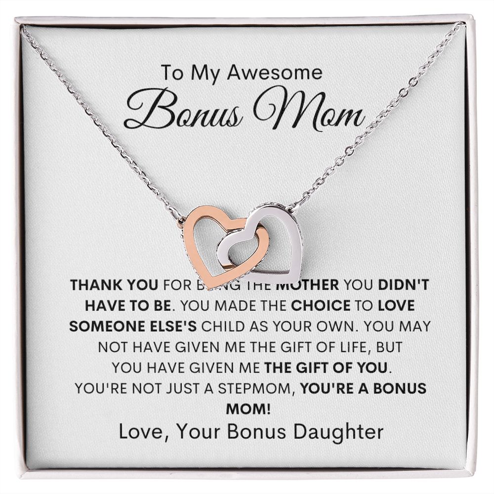 AWESOME STEPMOM/BONUS MOM - BONUS DAUGHTER - INTERLOCKING HEARTS