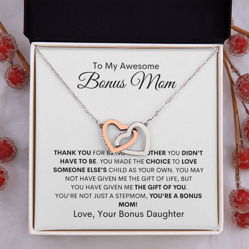 AWESOME STEPMOM/BONUS MOM - BONUS DAUGHTER - INTERLOCKING HEARTS