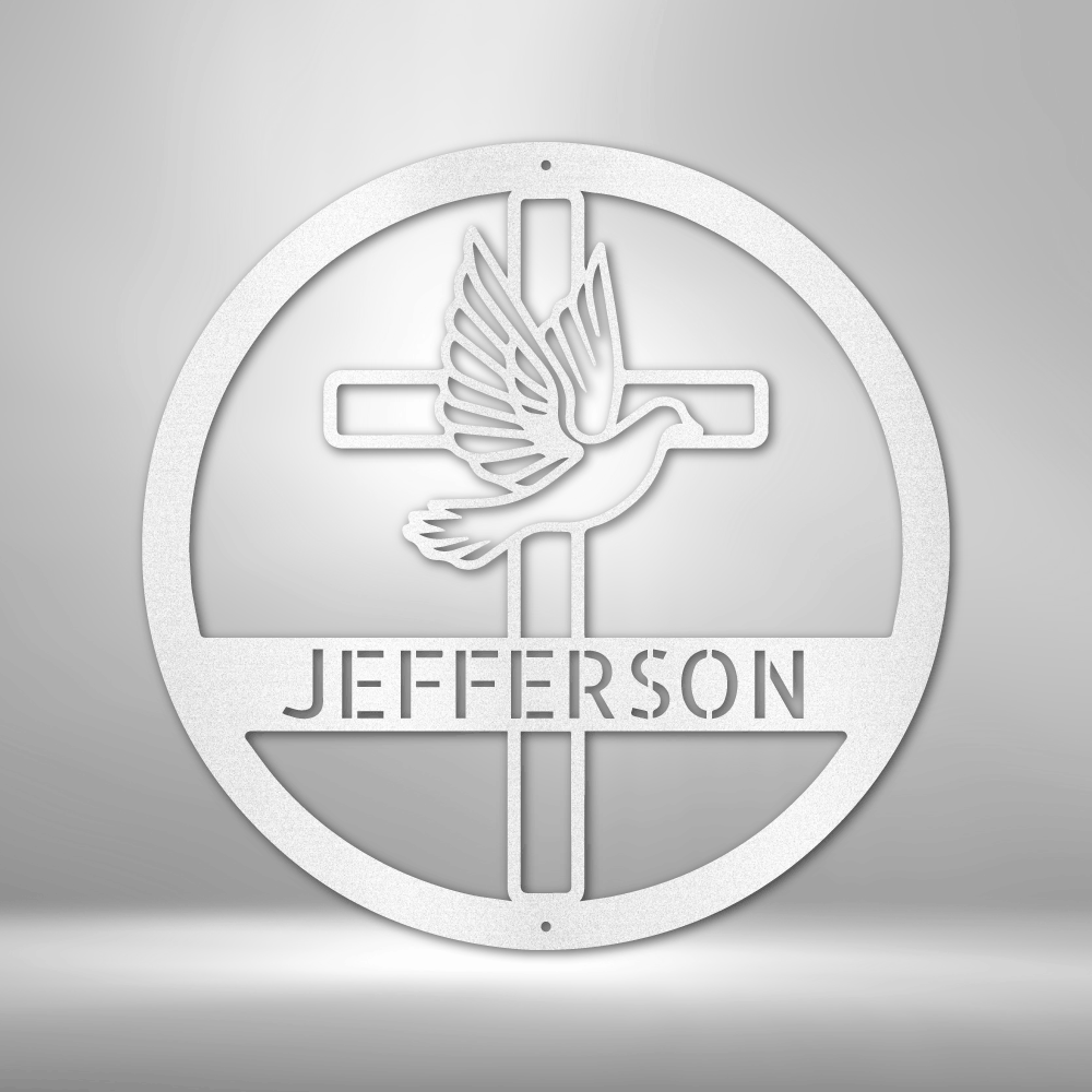 Dove and Cross Monogram - Steel Sign